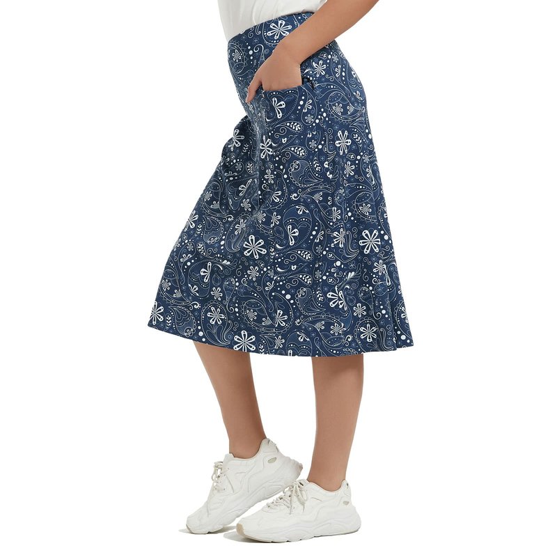 NOOYME 28" Skorts for Women with 3 Pockets Modest Knee Length Athletic Midi Skirts (Medium,Navy)