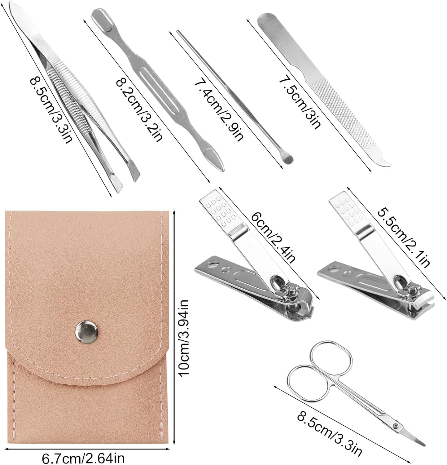 Stainless Steel Manicure Set - Professional Nail Clippers Kit | 7-in-1 Grooming Tools, Pink (24 Pack)
