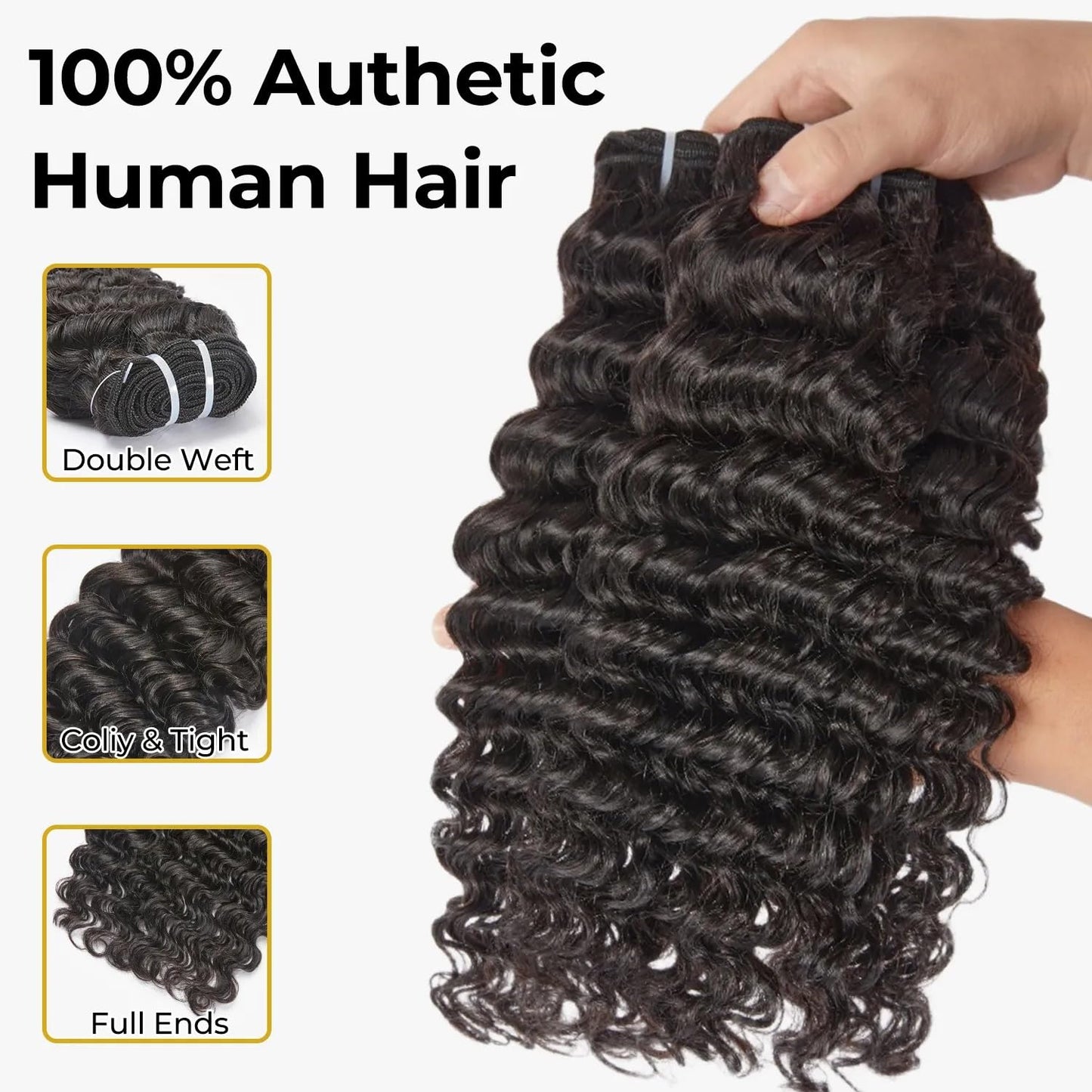 Wequeen 16A Deep Wave Human Hair Bundles - 100% Unprocessed Brazilian Virgin Hair | 18 Inch Extensions