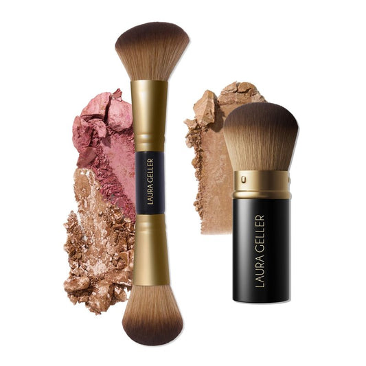 LAURA GELLER NEW YORK Cosmetic Professional Makeup Brushes - Cruelty-Free - 08 Face It All 2pc Makeup Brush Set - Kabuki Brush + Dual-Ended Blush and Bronzer Brush