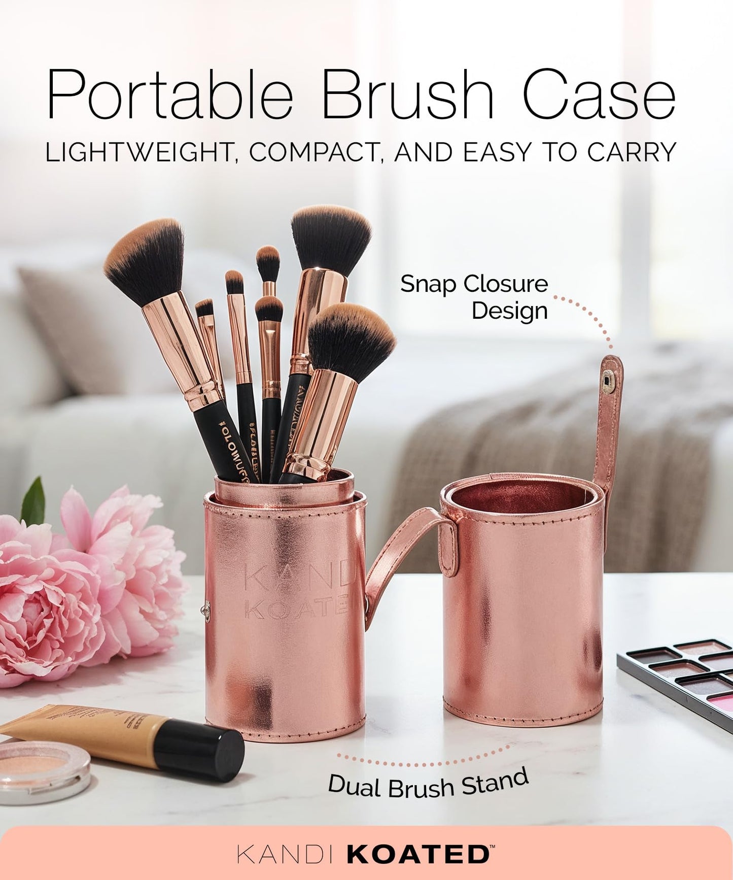 7-Pieces Makeup Brush Set with Faux Leather Travel Case (Rose Gold) - Synthetic Makeup Brush Kit with Daily Affirmations by Kandi Burruss - Cruelty-Free, Beauty & Makeup