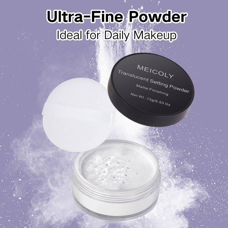 MEICOLY Talc-Free Setting Powder with Sifter,Long Lasting Loose Face Powder,Translucent Powder Colorset Powder,Matte Finishing White Face Paint Setting Powder for Halloween SFX Makeup,Oil Control