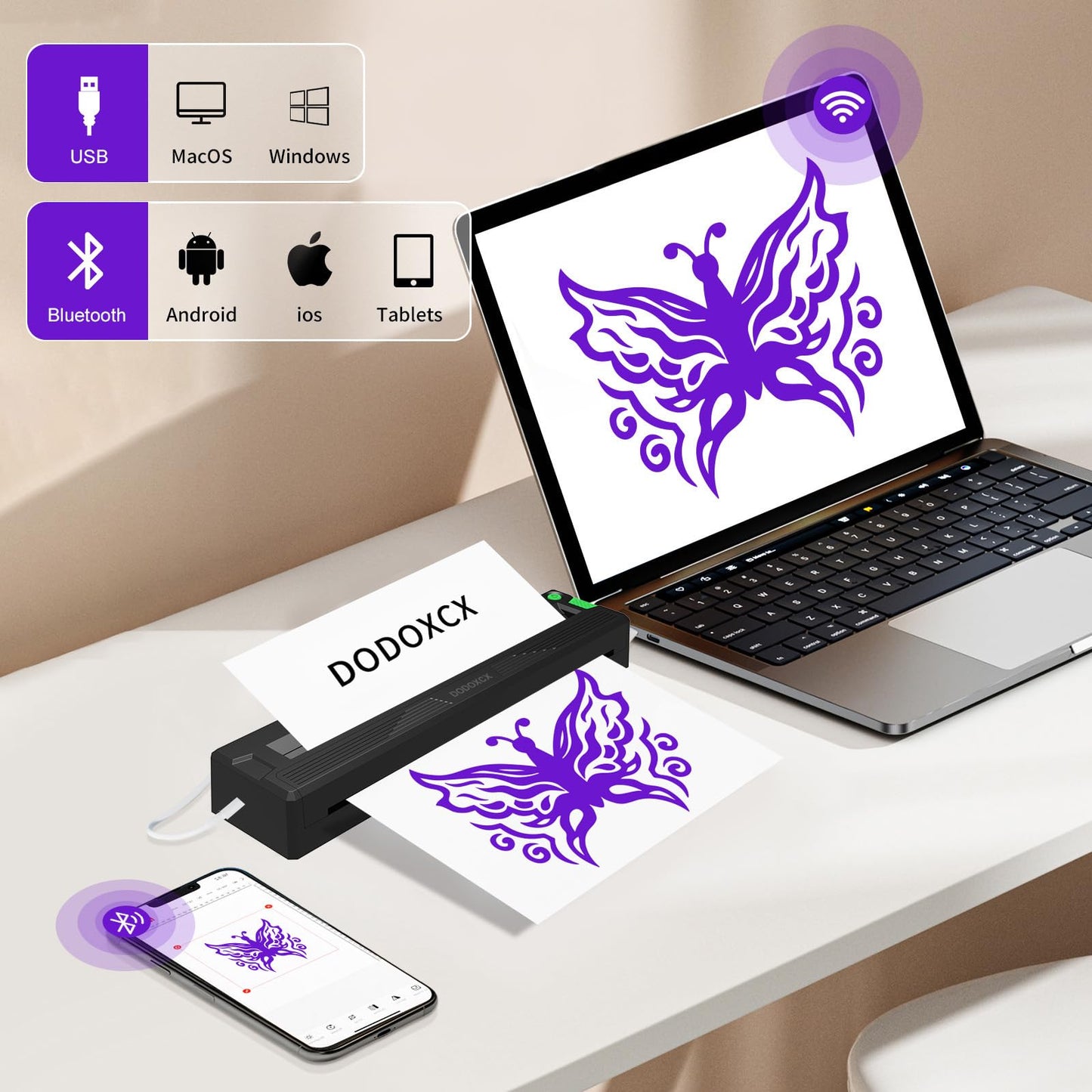 DODOXCX Tattoo Stencil Printer Machine for Tattoo Beginners&Artists,with 3pcs Tattoo Transfer Paper,Portable Wireless Bluetooth Thermal Inkless Tattoo Printer Compatible with Phone/Pc