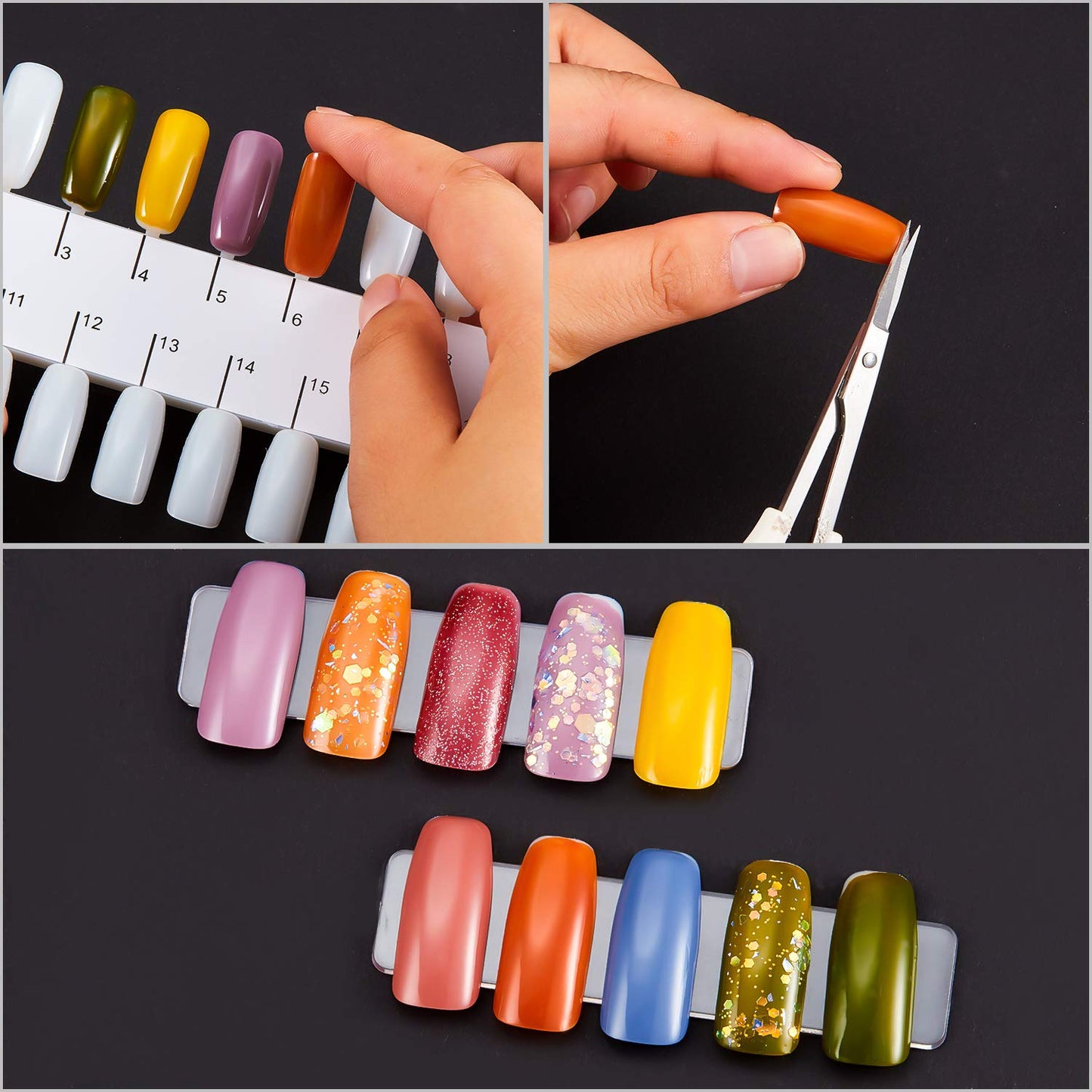 Maitys 6 Sets 216 Tips Double Layer Nail Color Display Card Plastic Nail Polish Sample Display with Chain for Design Practice Training