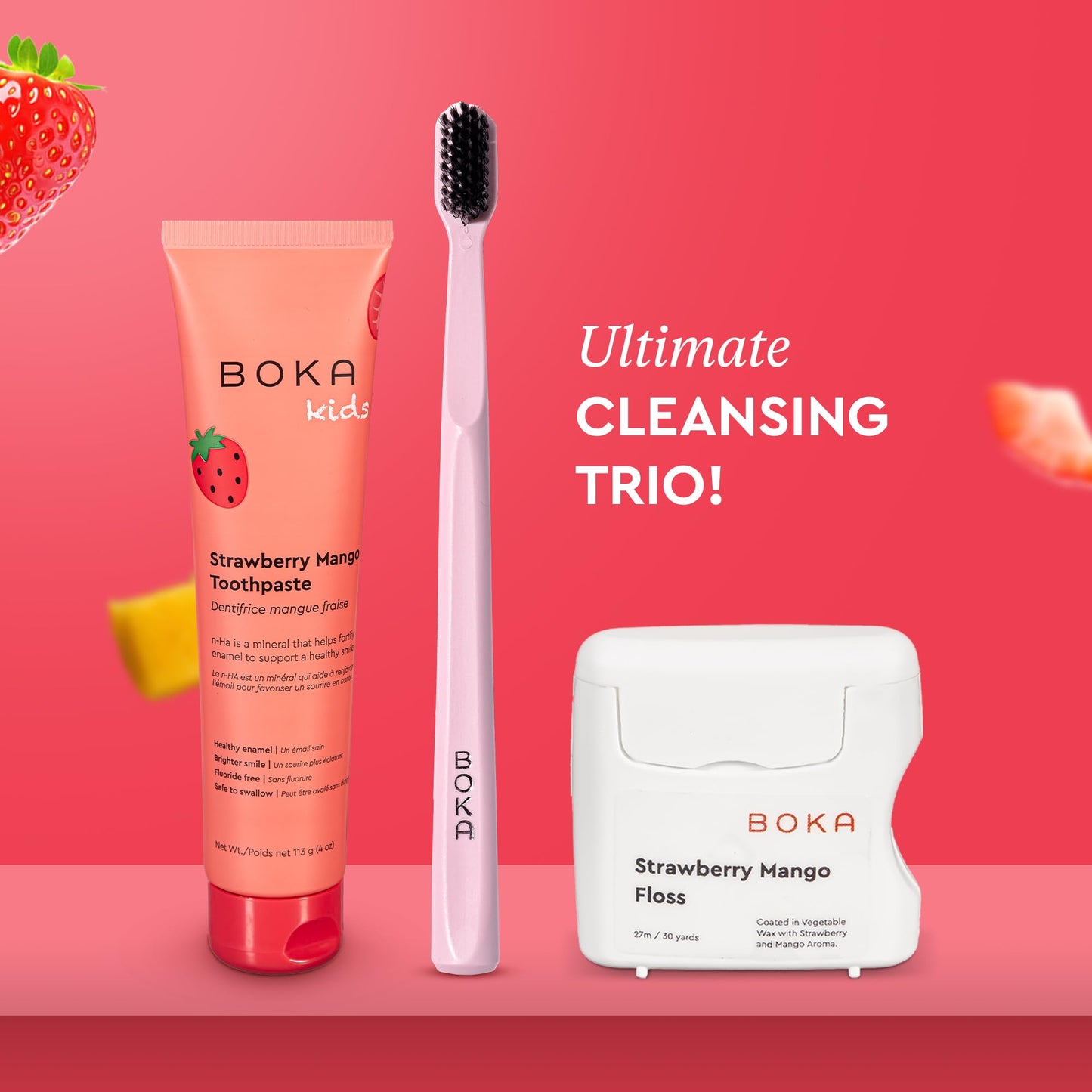 Boka Strawberry Mango Expandable Woven Dental Floss, Made from Natural Vegetable Wax, Teflon-Free, 30 Yards of Waxed Floss (Pack of 1)