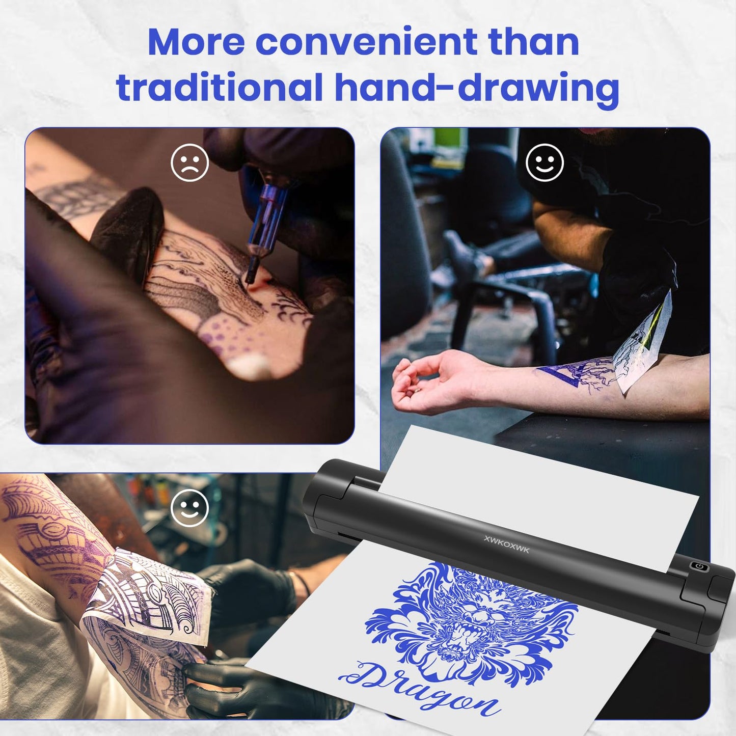 XWKOXWK Tattoo Stencil Printer with 3 pcs Transfer Paper and Thermal Paper,Tattoo Machine for Beginners&Artists,Portable Bluetooth Wireless Inkless Printer Compatible with Phone/Pc (T18)