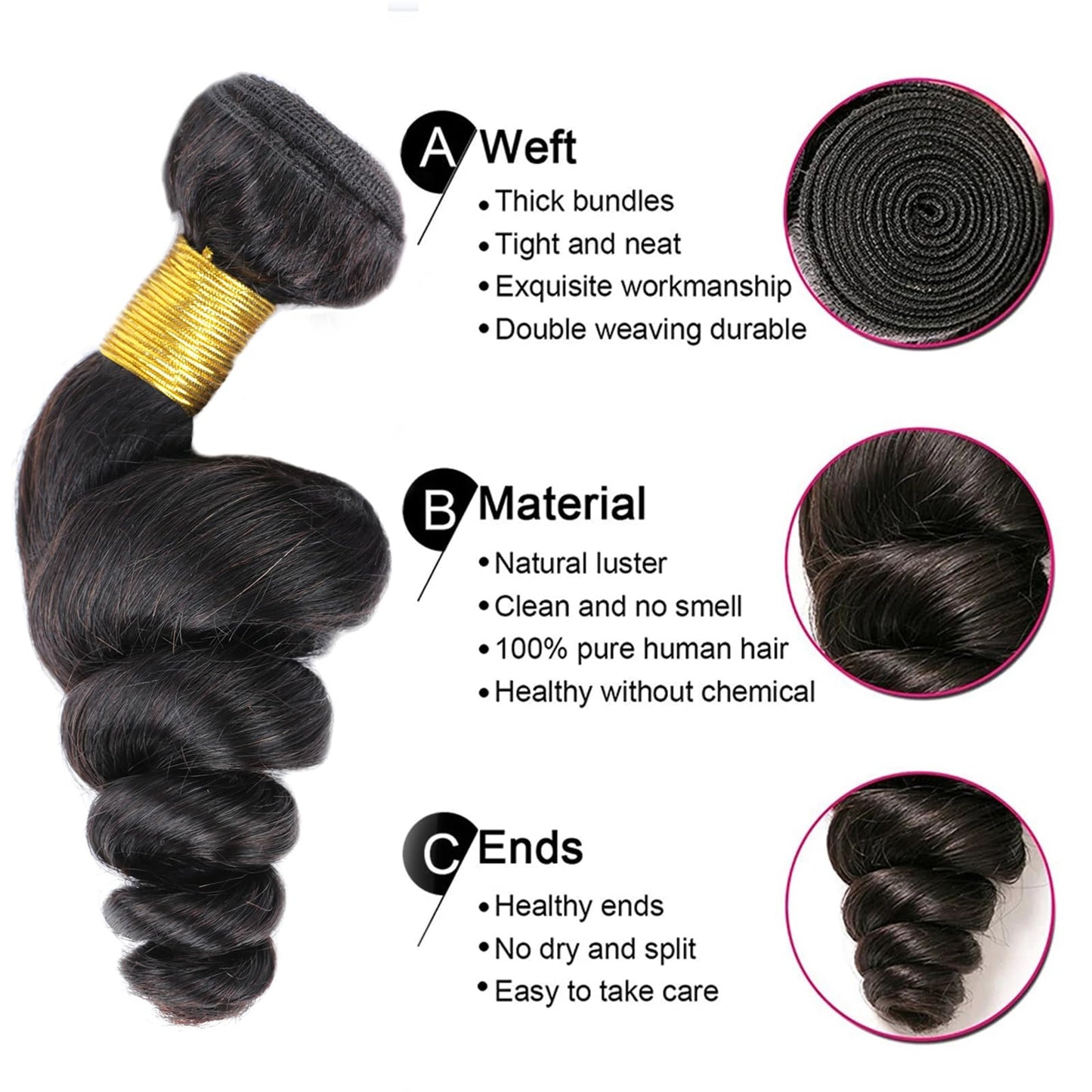 VIYAVIYA Brazilian Loose Wave Human Hair Bundles - One Bundle, 10A Unprocessed, For Black Women