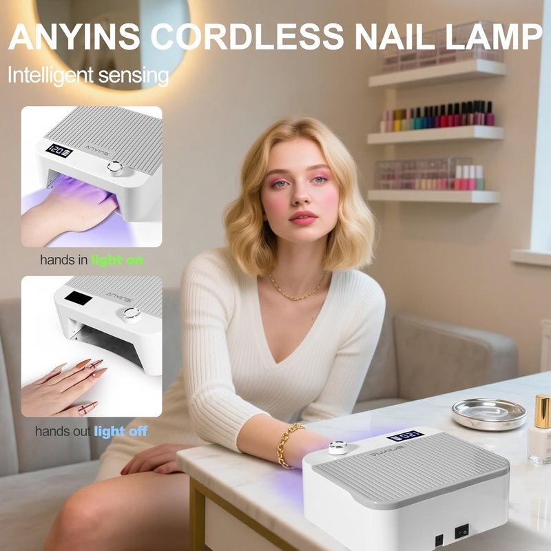 UV Nail Lamp 120W - Professional Cordless LED Gel Nail Light with Smart Auto-Sensor | Fast Curing, 30 Beads, Grey