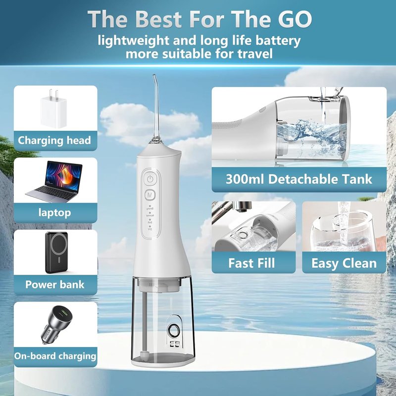 Portable Cordless Water Dental Flosser - 300ML Rechargeable Oral Irrigator | 4 Modes, IPX7 Waterproof, Deep Cleaning for Gum Care & Braces (Black)