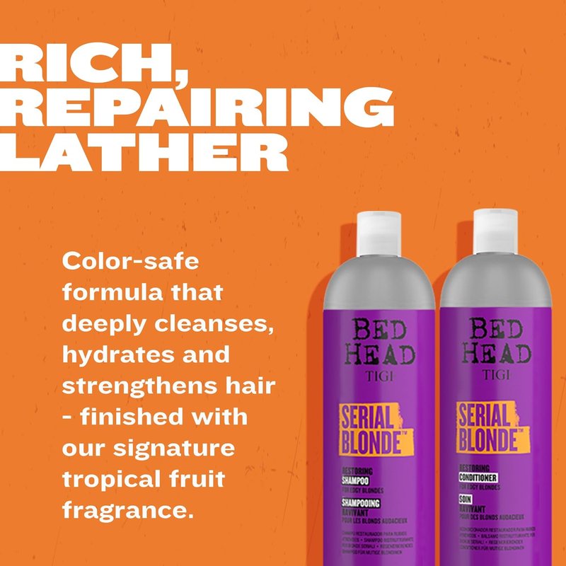 TIGI Bed Head Serial Blonde Shampoo & Conditioner Set - Restores Damaged Blonde Hair | 25.36 fl oz, 2 Pack
