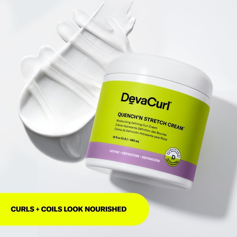 DevaCurl Quench'n Stretch Cream Mositurizing Defining Curl Cream, 12 oz | Improves Curl Definition | Non-Crunchy | Non-Stiff