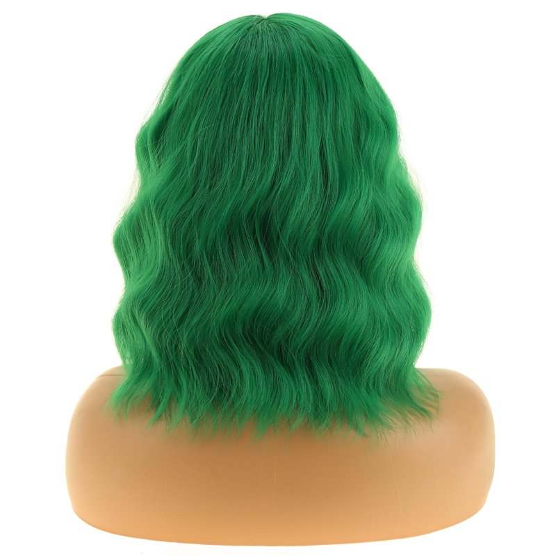 RIGHTON Emerald Green Wig for Women Short Curly Wig Green Beach Wave Wigs with Hairnet