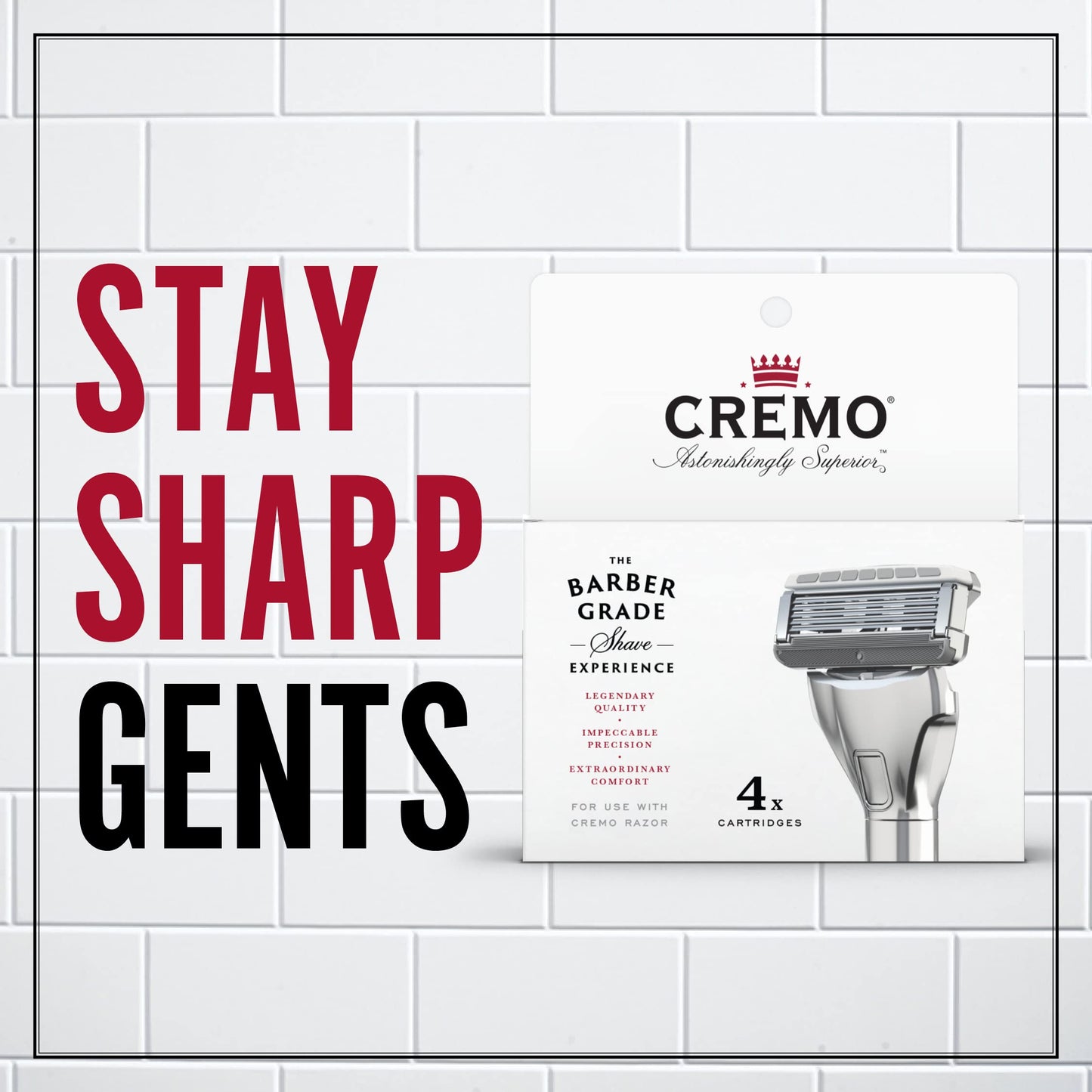 Cremo Astonishingly Superior Razor Refills, (4 Pack) & Barber Grade Original Shave Cream, Astonishingly Superior Ultra-Slick Shaving Cream for Men, Fights Nicks, Cuts and Razor Burn, 6 Fl Oz