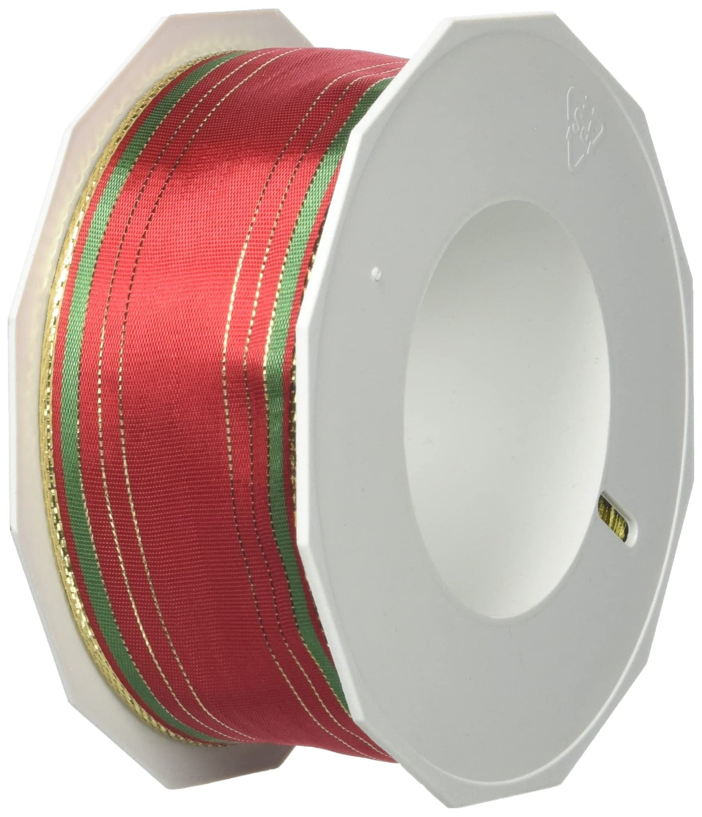 Prasent 40 mm 20 m Chamonix Wired Striped Decor Taffeta with Golden Edges, Red/Green