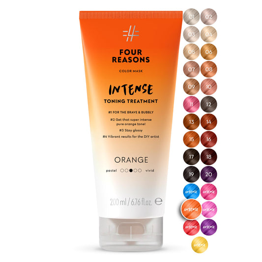 FOUR REASONS Color Mask INTENSE Orange (27 Colors) - Intensive Toning Treatment - Color Depositing Conditioner - Semi Permanent Orange Hair Dye for Lightened and Colored Hair - 100% Vegan, 6.76 fl oz