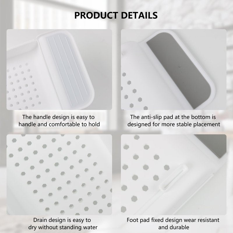Bath Tub Tray - Stretchable, Strong Load-Bearing, Plastic, Anti-Slip Design - Ultimate Bathtub Caddy Tray (White)
