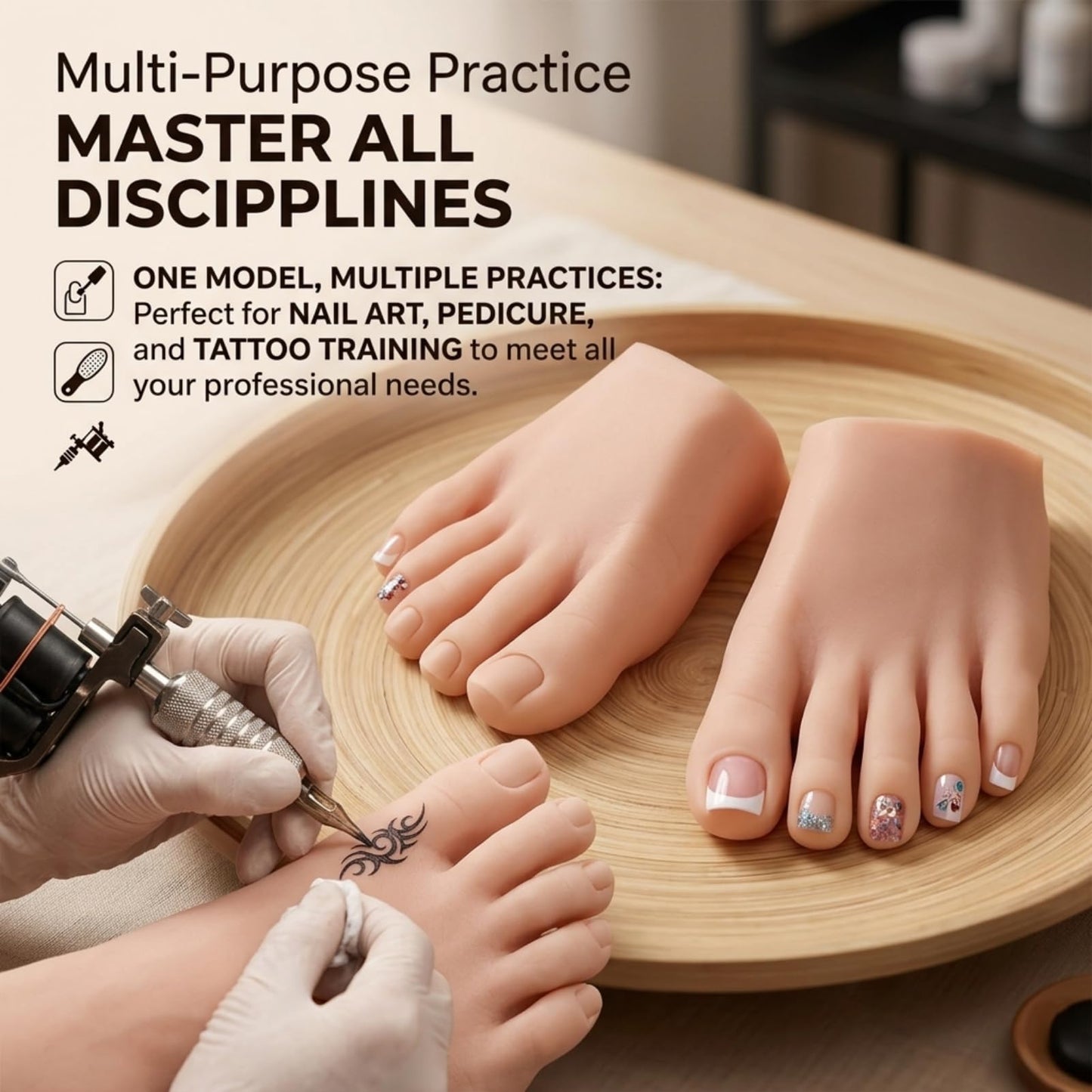 Nail Art Training Foot 1 Pair Fake Half Foot for Pedicure Practice, Soft Wear Resistance Silicone Practice Foot Pedicure Tattoo Practice Silicone Foot Model Acrylic Nails