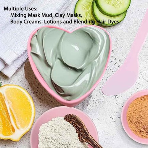 icyhey 20 Pairs Pink Heart-shaped Plastic Facial Mask Mixing Bowls Set with Spatulas - DIY Skincare Mixing Tool Kit, Mud Masks, Home Salon, and Beauty Salon Use, Face Mask Applicator Tool(20Pcs)
