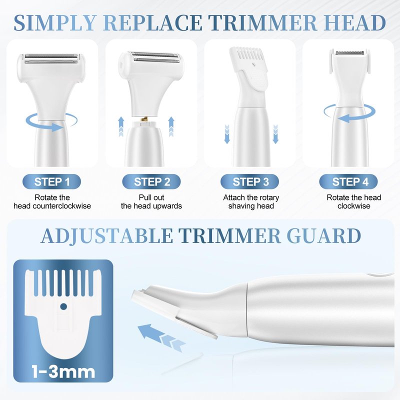 5 in 1 Bikini Trimmer for Women - Electric Razors for Women, Cordless Rechargeable Electric Shaver, IPX7 Waterproof Wet Dry Lady Body Hair Remover for Face Nose Eyebrow Arm Leg Pubic Armpit Bikini