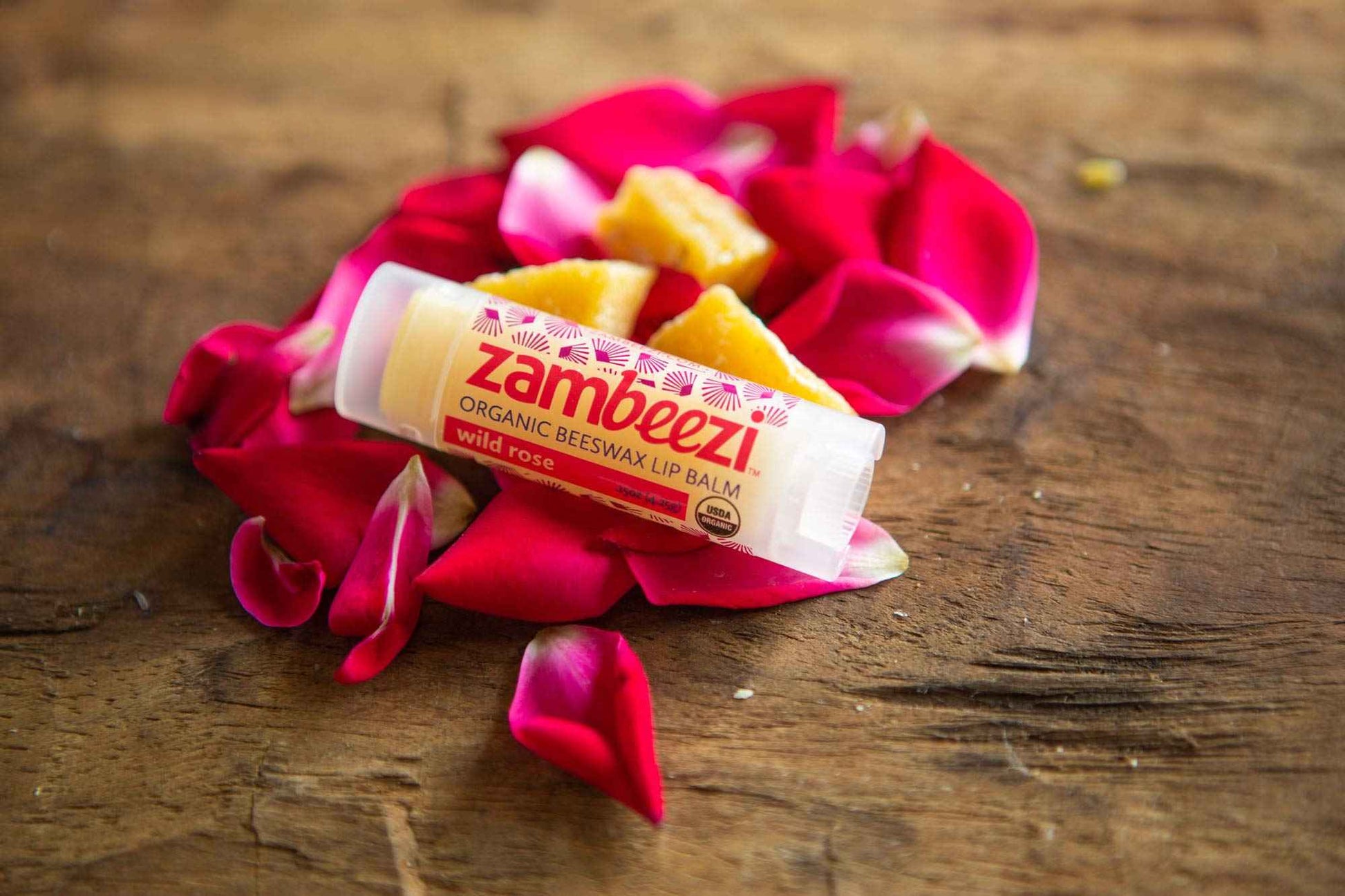 ZAMBEEZI Fair Trade, Organic Beeswax Lip Balm - Variety 6 Pack (Lemongrass, Tangerine, Wild Rose, Sweet Basil, Suncare and Honeybalm) - Ethically Sourced