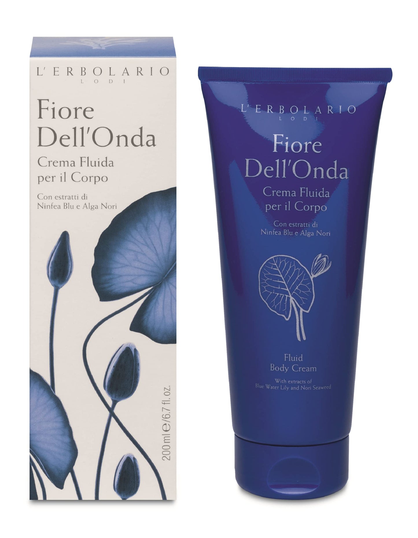 L’Erbolario Fiore Dell’Onda Fluid Body Cream - Dry Skin Moisturizing Cream with Vitamin E - Seaweed and Water Lily - Fresh, Marine Fragrance - 6.7 oz