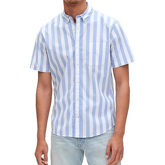 GAP Mens Stretch Poplin Shirt Blue Awning Stripe L
