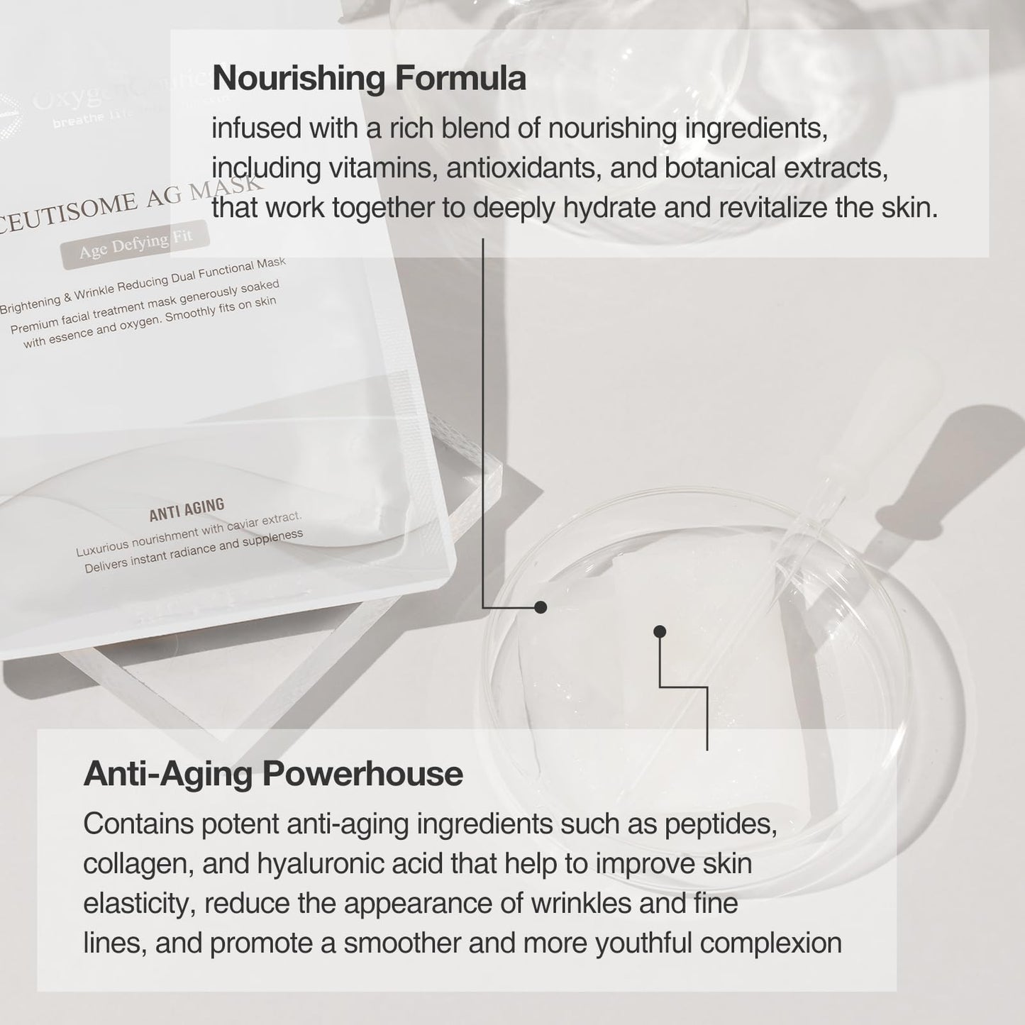 OxygenCeuticals Ceutisome AG Mask – Premium Anti-Aging Caviar Sheet Mask with Adenosine & Sodium Hyaluronate, Brightening & Wrinkle Care, Non-Irritating Hydrating Face Mask (6 Sheets/1 Box)
