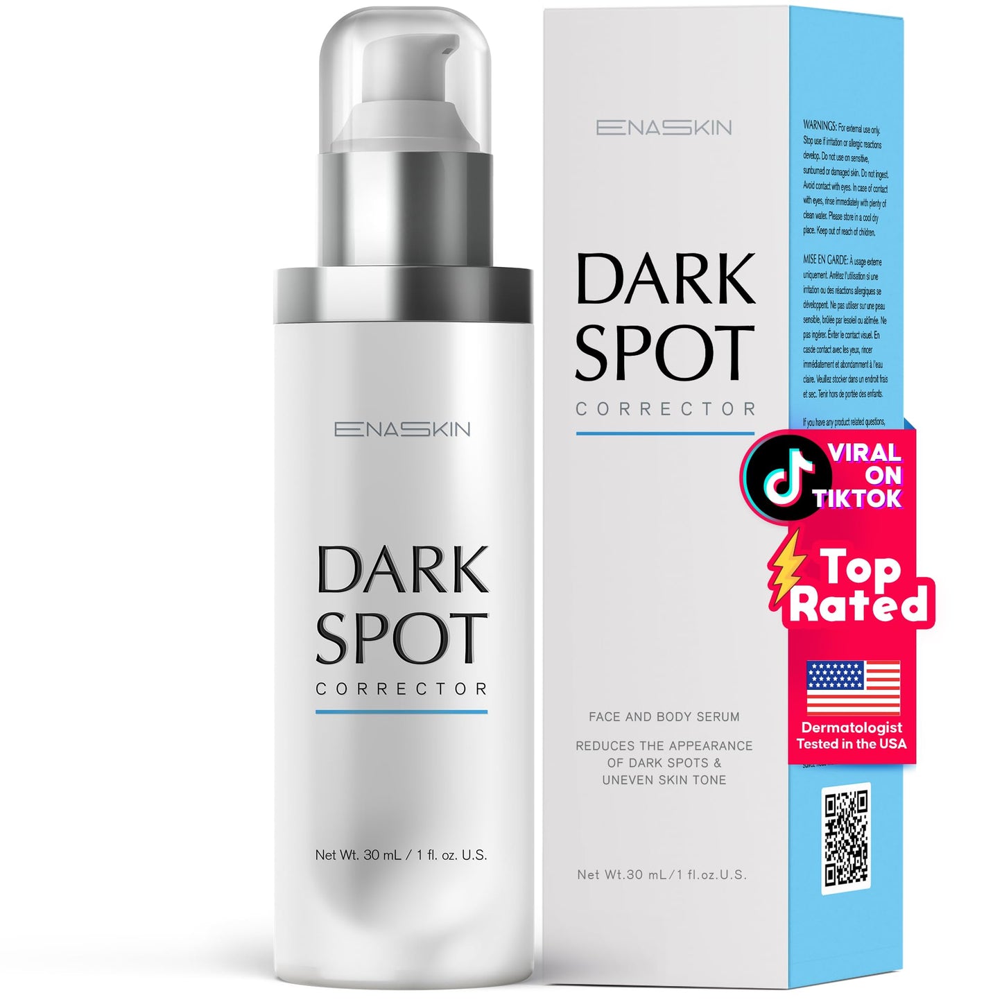 EnaSkin Dark Spot Corrector for Face & Body - 5% Tranexamic Acid, Niacinamide & Acid-Free Renewal Peptide - Hyperpigmentation, Melasma & Sun Spot Treatment, Gentle for Sensitive Skin, 1.01 fl oz