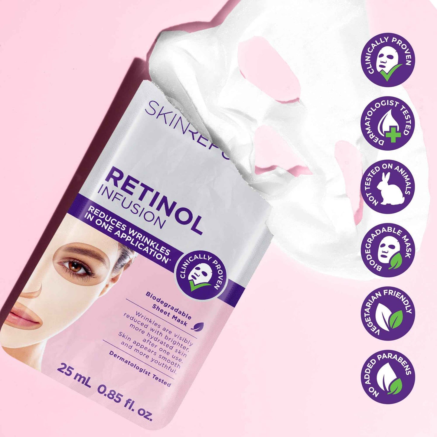 Skin Republic Retinol Infusion Sheet Mask Proven to Reduce Wrinkles After One Use. Made in Korea. 3 Pack.