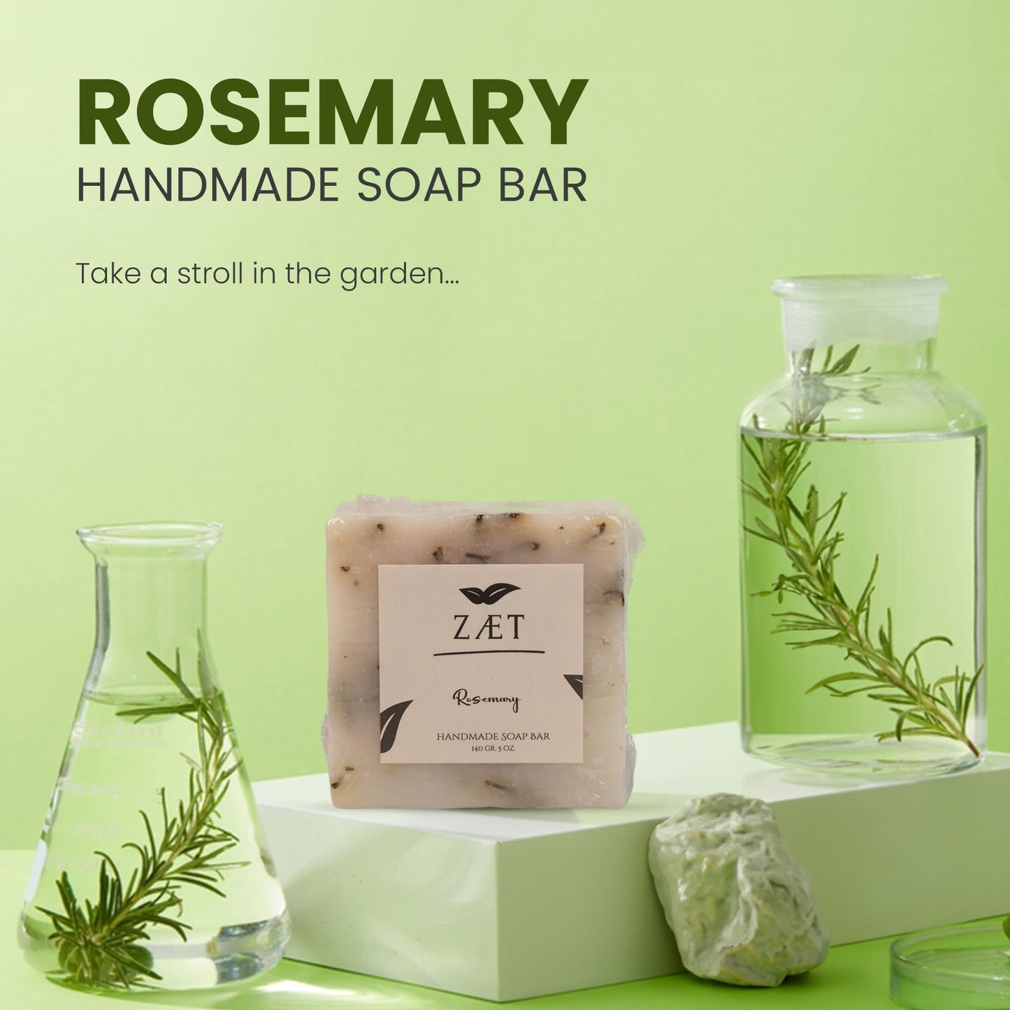 8-Pack Rosemary Bar Soap – Made with Rosemary Leaves, Olive Oil and Coconut Oil - Luxury Handmade Soap Bar for Face, Body and Hands - Gently Cleanses and Hydrates All Skin Types- For Men and Women