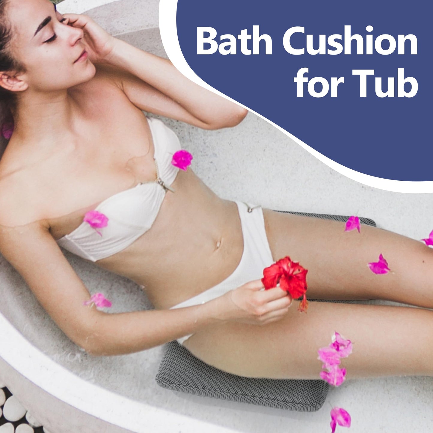 MABOZOO Bath Cushion for Tub with Powerful 4 Non-Slip Suction Cups,Quick Dry Mesh Bathtub Mat,Spa Pillow Bath Accessories for Adults Indoor Outdoor (Gray)