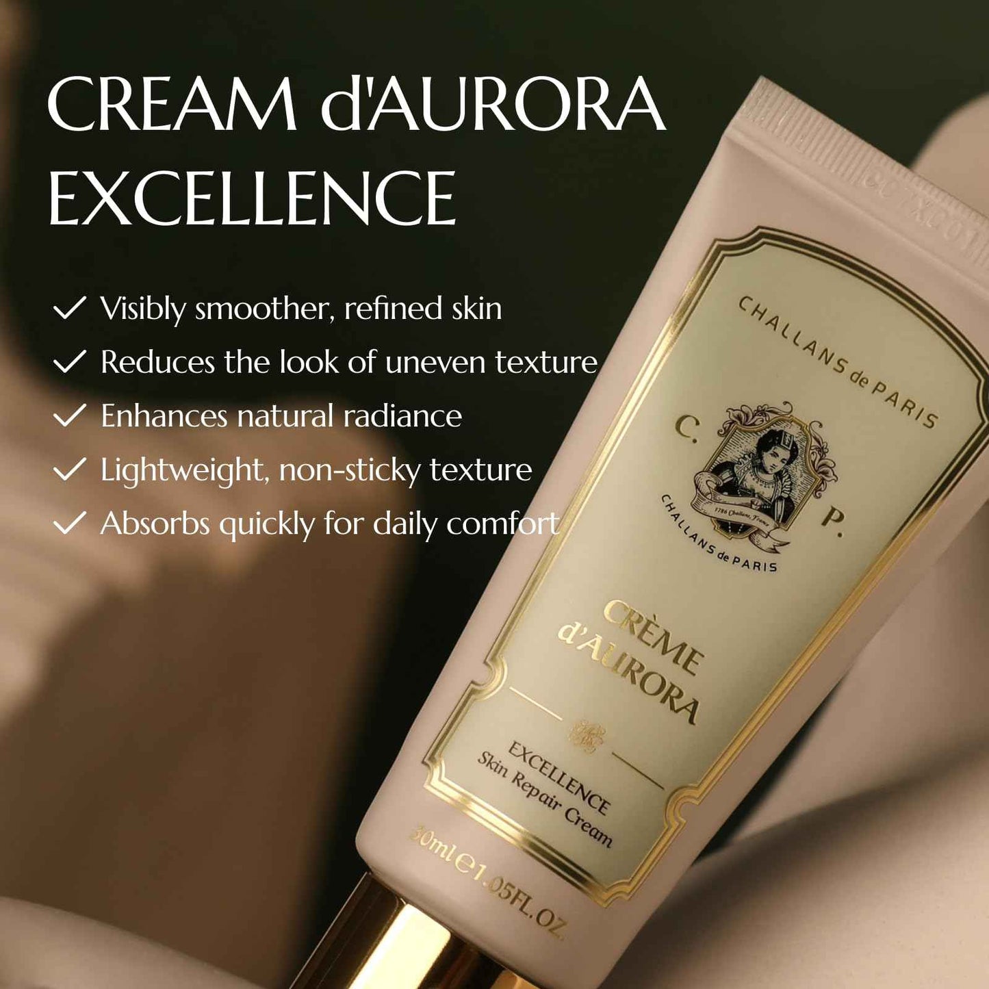 CHALLANS DE PARIS CRÈME d’AURORA EXCELLENCE – Revitalizing Moisture & Comfort Cream, Daily Comfort Formula, 2.63 fl oz (75 ml)