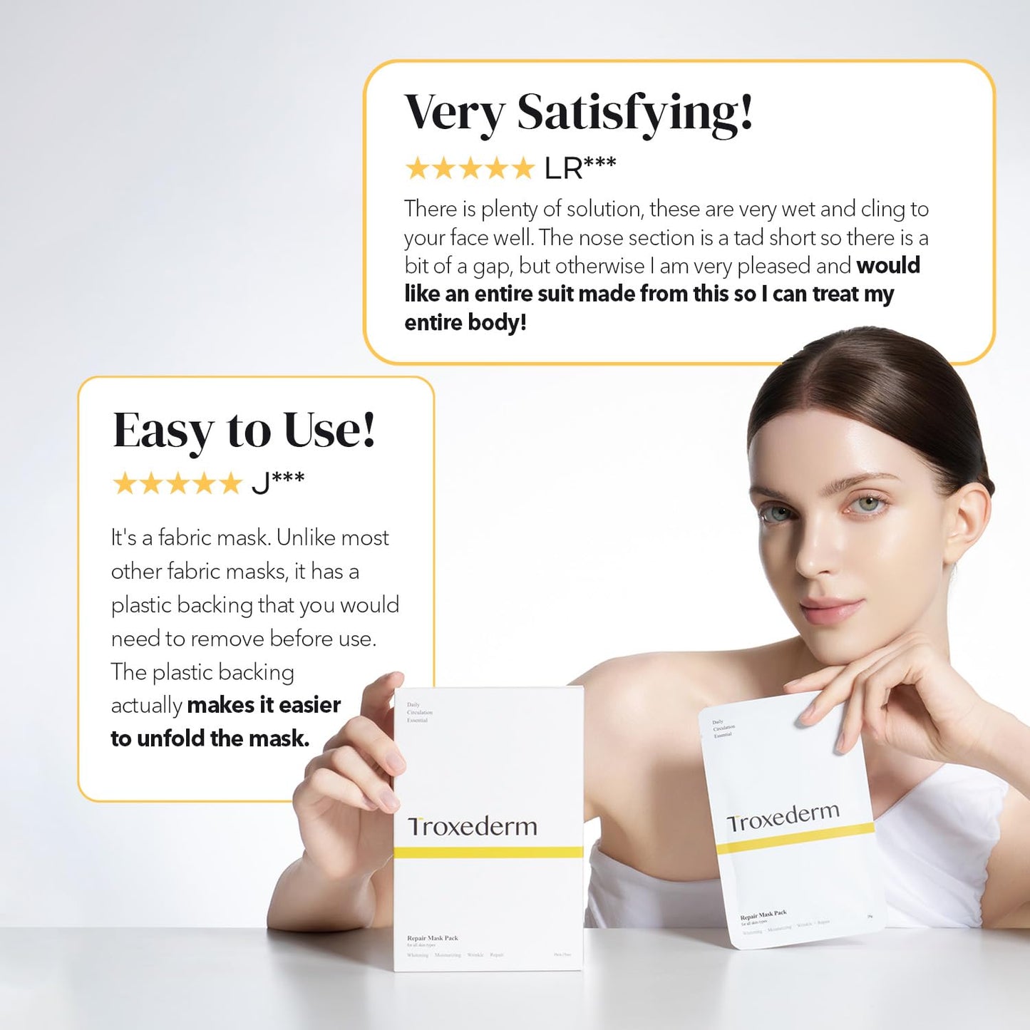 TROXEDERM Repair Facial Mask Set – Korean Moisturizing Sheet Mask with Niacinamide, Troxerutin & Adenosine, Hydrating Face Mask for Barrier Care, Radiant Skin & Daily K-Beauty Self Care, Pack of 5