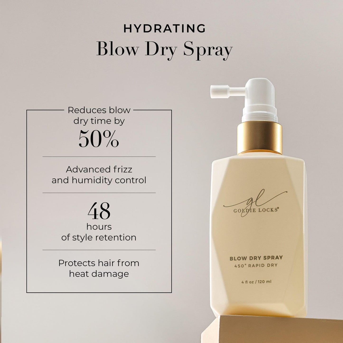 Goldie Locks Blow Dry Spray - 450°F Heat Protection and Frizz Control - Hydrating Blow Dry Mist with Style Memory - Safe for Extensions & Color-Treated Hair - Protein-Free - 4 fl oz