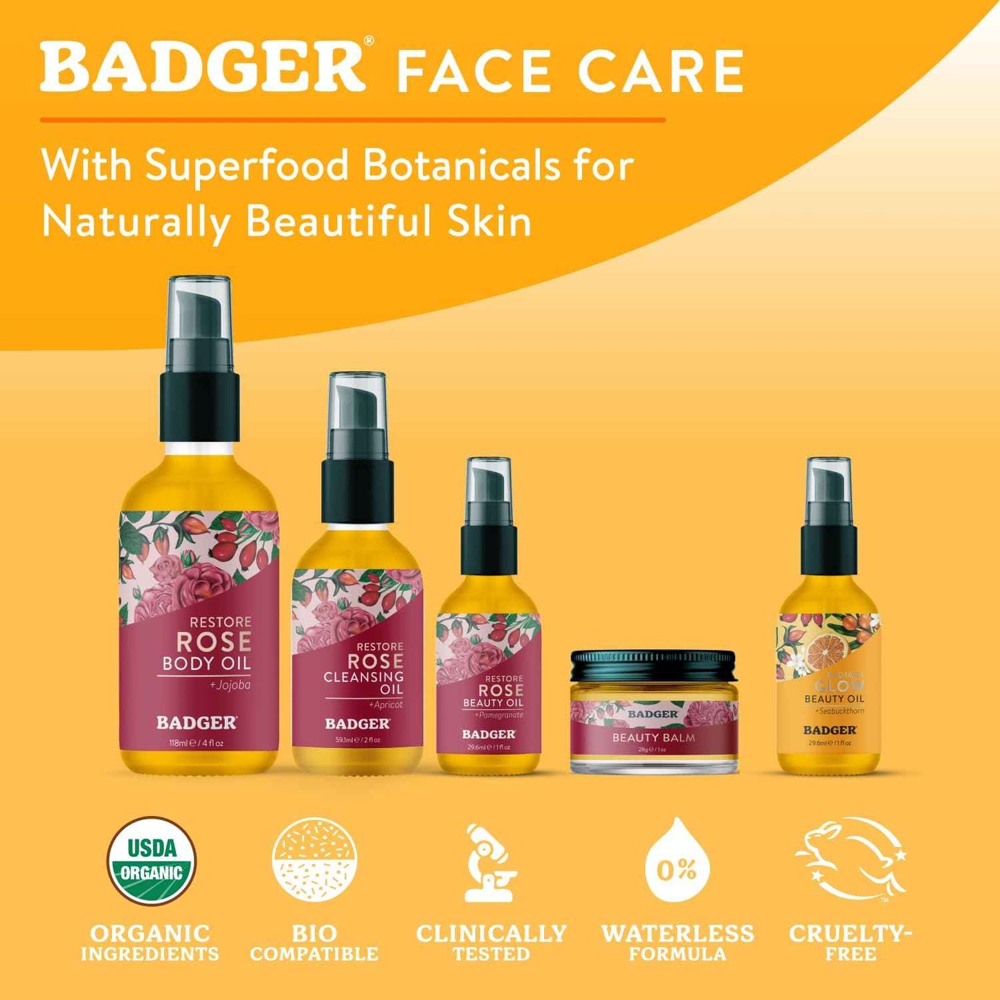 Badger Seabuckthorn Face Oil, Organic Face Moisturizer for Women & Men, Nourishing & Soothing Organic Jojoba, Baobab & Vitamin E Oil, Vegan Antioxidant Rich Facial Oil, 1 fl oz Glass Bottle
