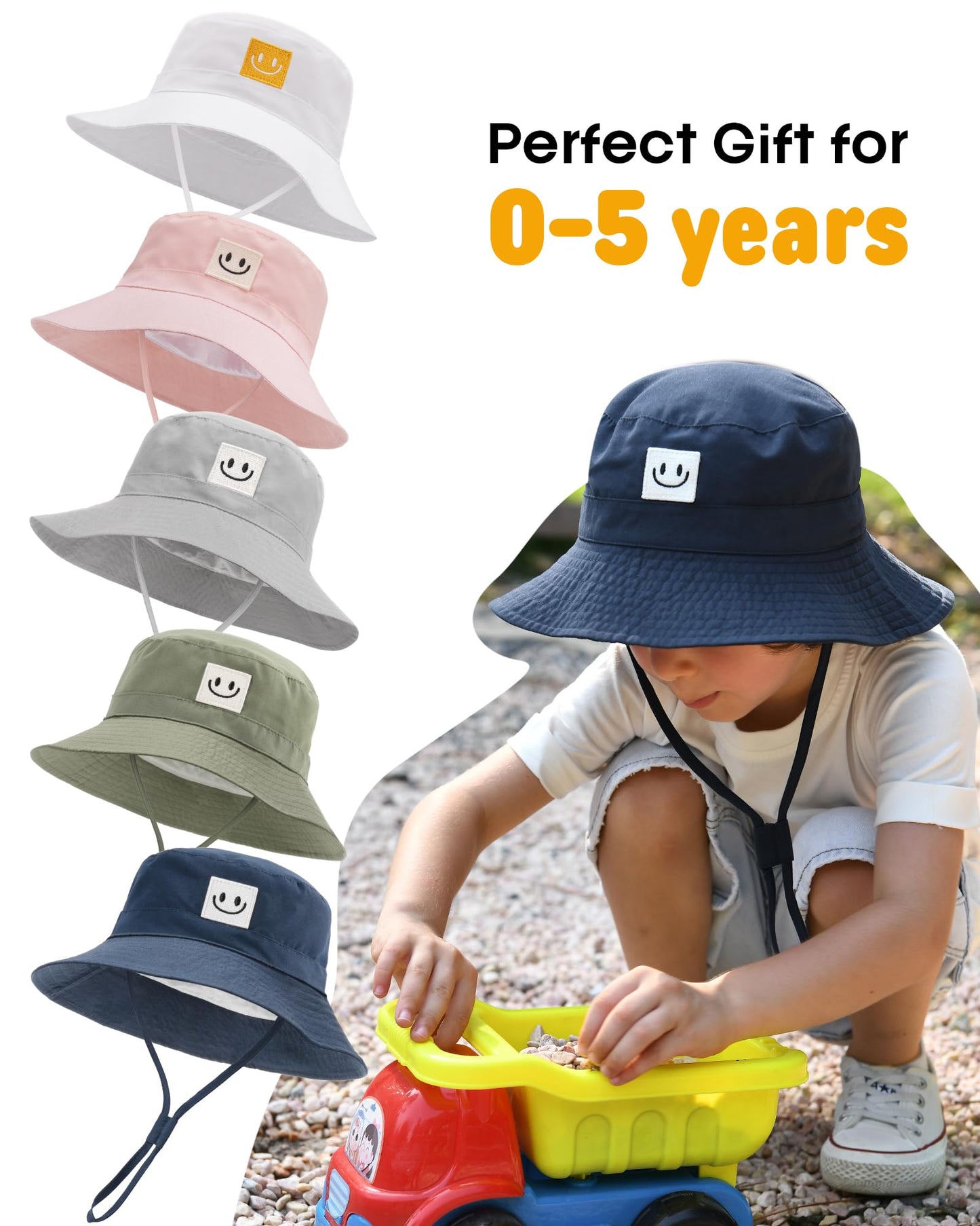 FURTALK Baby Sun Hat Smile Face Toddler Boys Girls Bucket Hat 0-5 Years Kids UPF 50+ Sun Protection Summer Hats