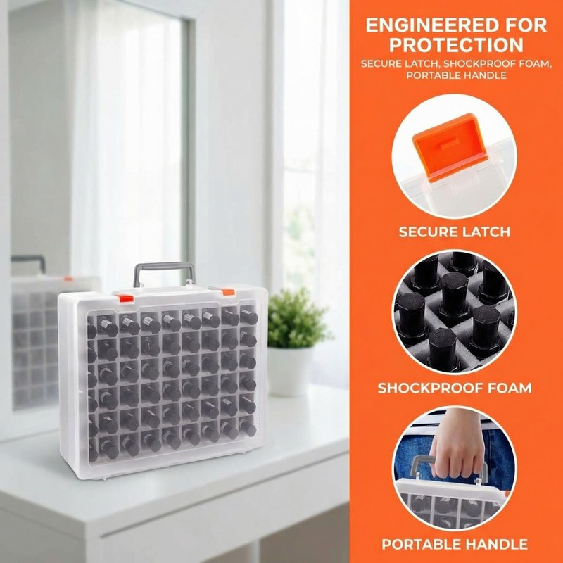 ALCYON 54-Bottle Nail Polish Organizer Case - Professional Clear Storage Box with Shockproof Sponge Foam - Secure Travel Bag for Beetles, for Essie - Prevents Glass Breakage Organized (Grey, For 54)