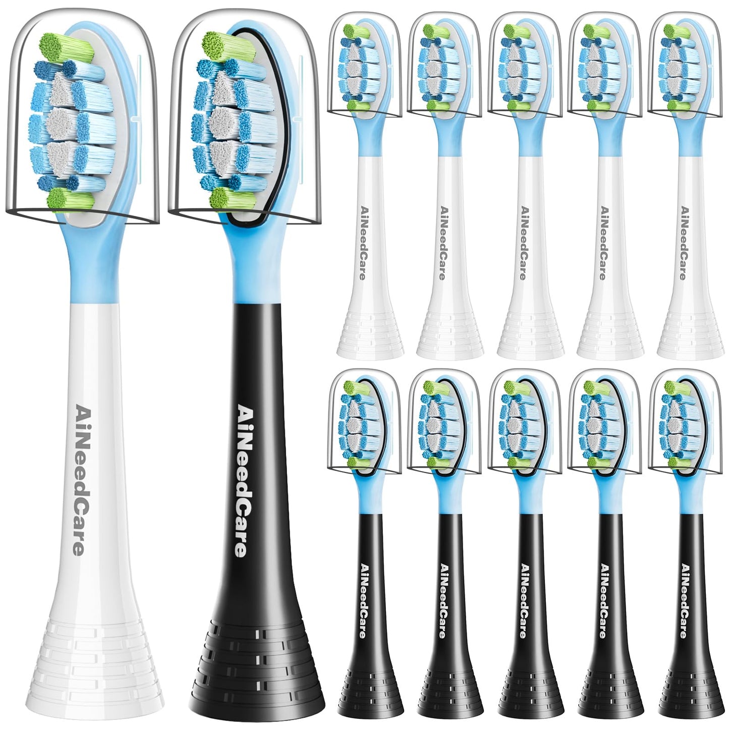 AiNeedCare Sonicare Replacement Heads, Electric Toothbrush Replacement Heads Compatible with Philips Sonicare - 12 Pack (6 White+ 6 Black)