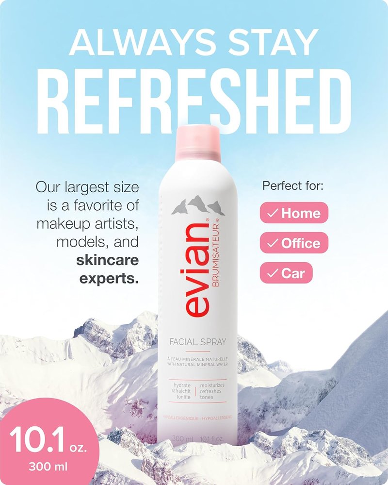 Evian Facial Spray - Hydrating Mineral Water Mist for Refreshing Makeup & Toning Skin | 1.7 oz TSA-Approved Travel Size