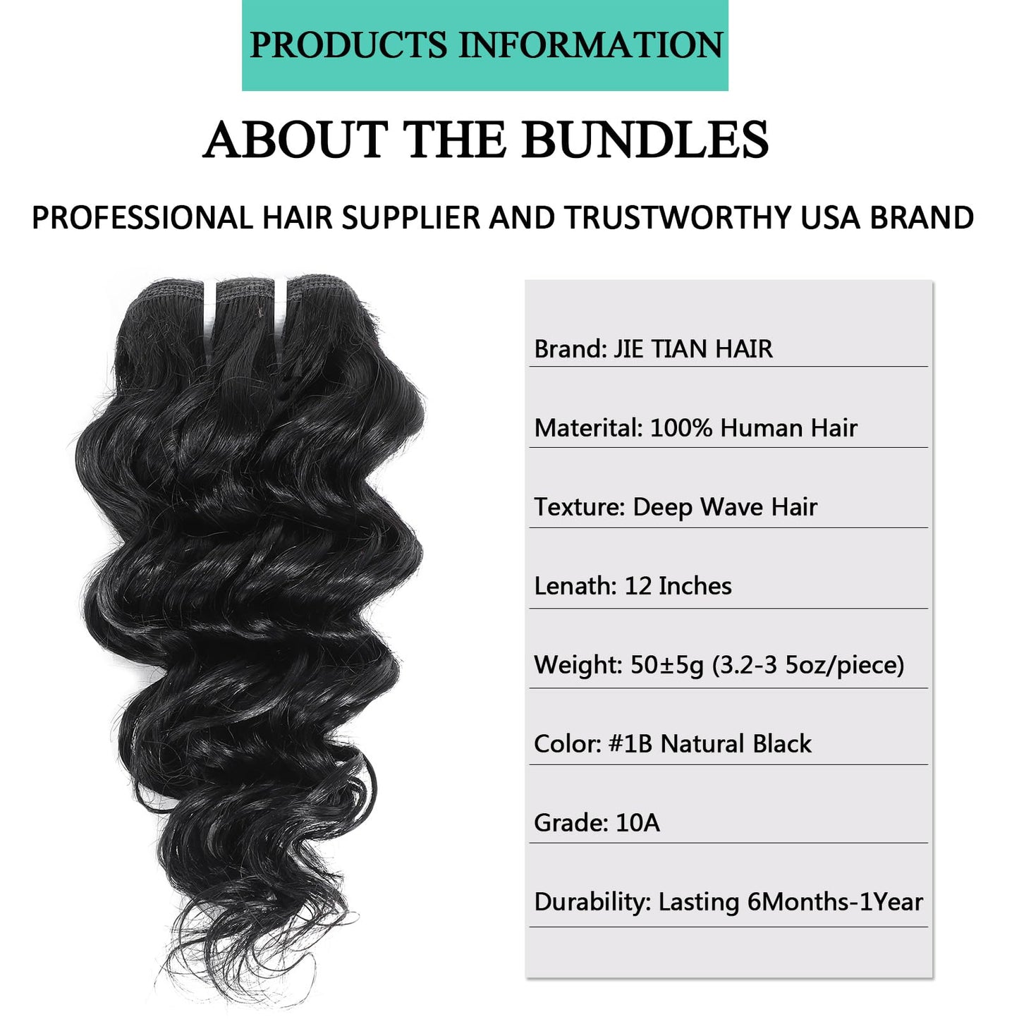 JTdebade Deep Wave Bundles Human Hair 4 Bundles 12A Brazilian Virgin Human Hair 100% Unprocessed Natural Color Brazilian Hair Weave Extensions (8"8"8"8")