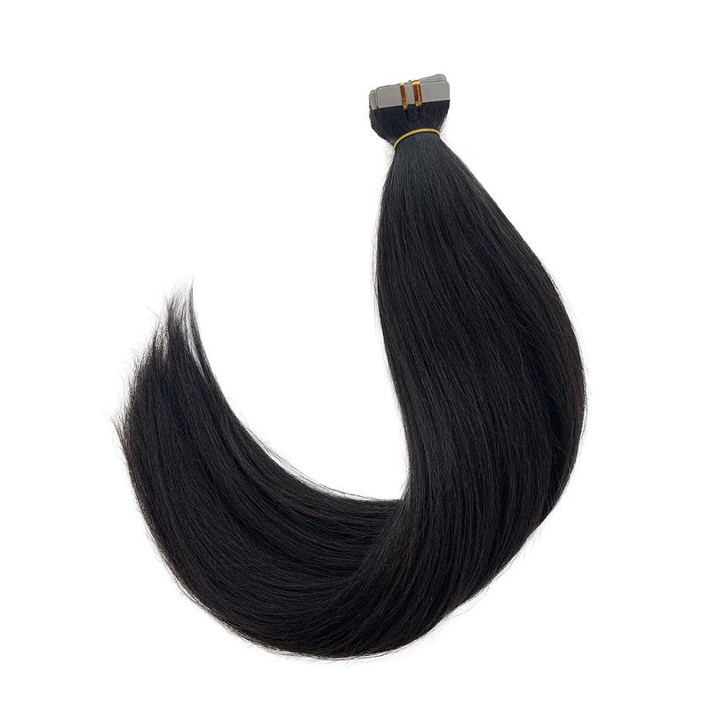 Yaki Tape in Extensions Human Hair Double Sided Relaxed Straight Black Real Remy Tape in Hair Extensions for Black Women Full Head 16 Inch Yaki Straight Tape in Bundles Natural Black 50g 20pcs