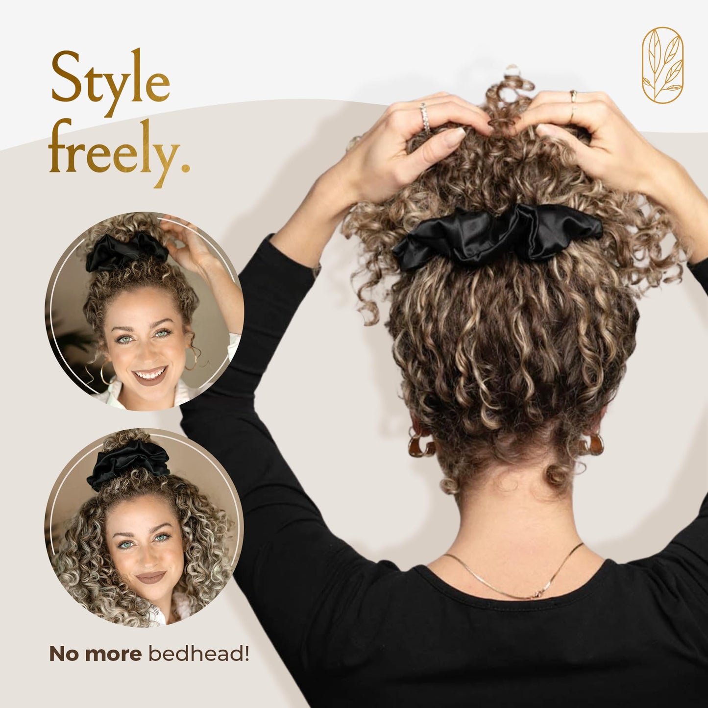 Silk Scrunchies Ponytail Holders – Oversized Mulberry Silk Scrunchies – Extra Large No Damage Hair Ties for Curly, Thick, and Thin - Hair Accessories for Women – Black & White, XL By Curlfriend