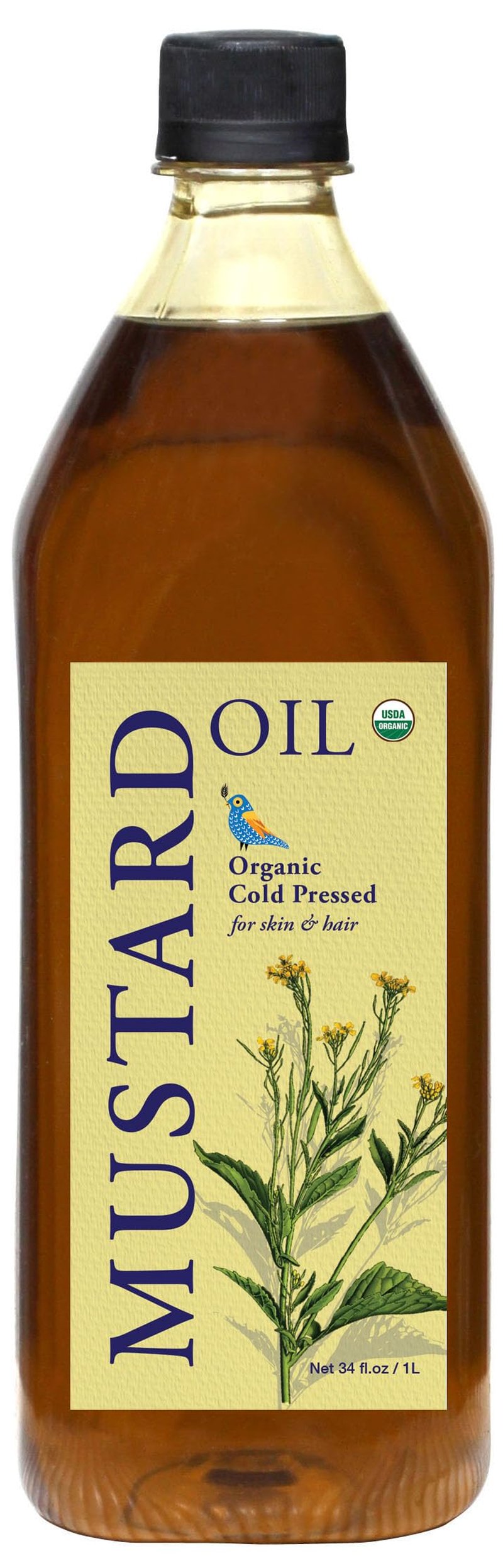 DAANA Mustard Oil for Skin: Certified USDA Organic, Extra Virgin, Cold Pressed (34 Fl Oz)
