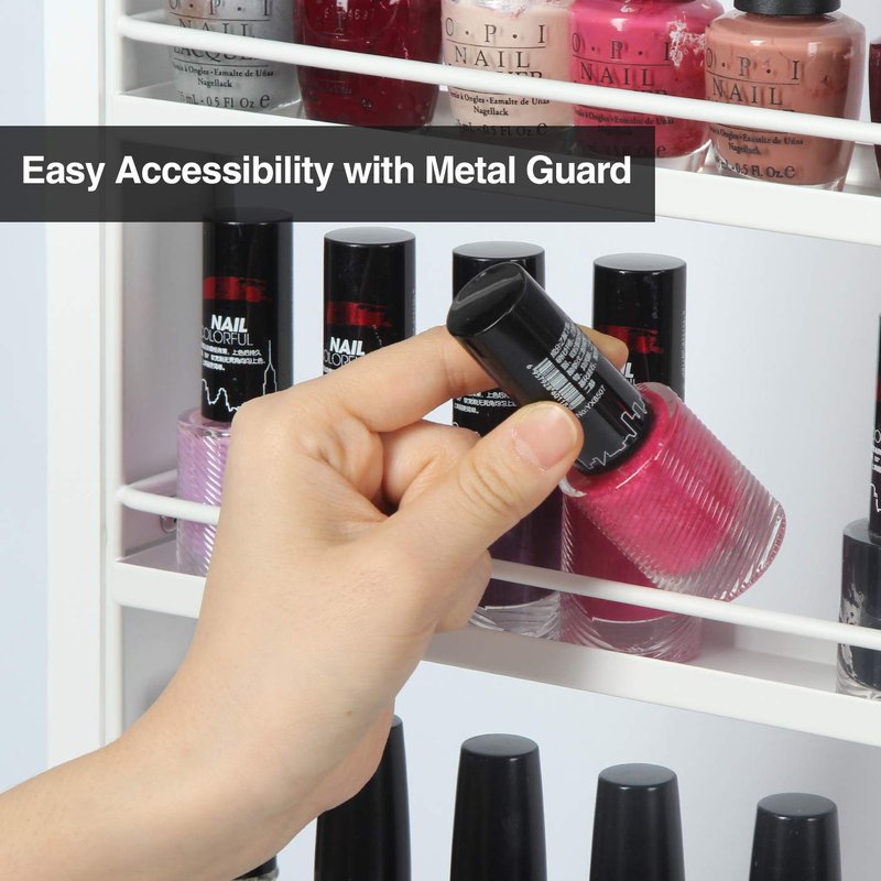 White Wood Nail Polish Organizer - 6-Tier Wall Mount Display Rack for 100 Bottles | Makeup & Essential Oil Storage