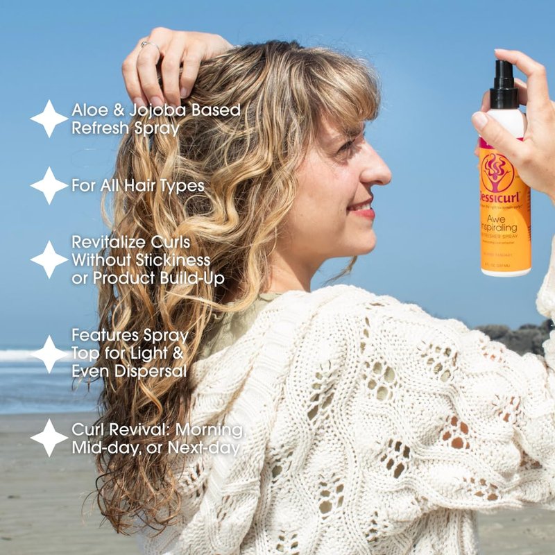 Jessicurl, Awe Inspiraling Spray, No Fragrance Added, 8 Fl oz. Moisturizing Midday Curl Refresher Spray for Curly Hair, Curl Defining