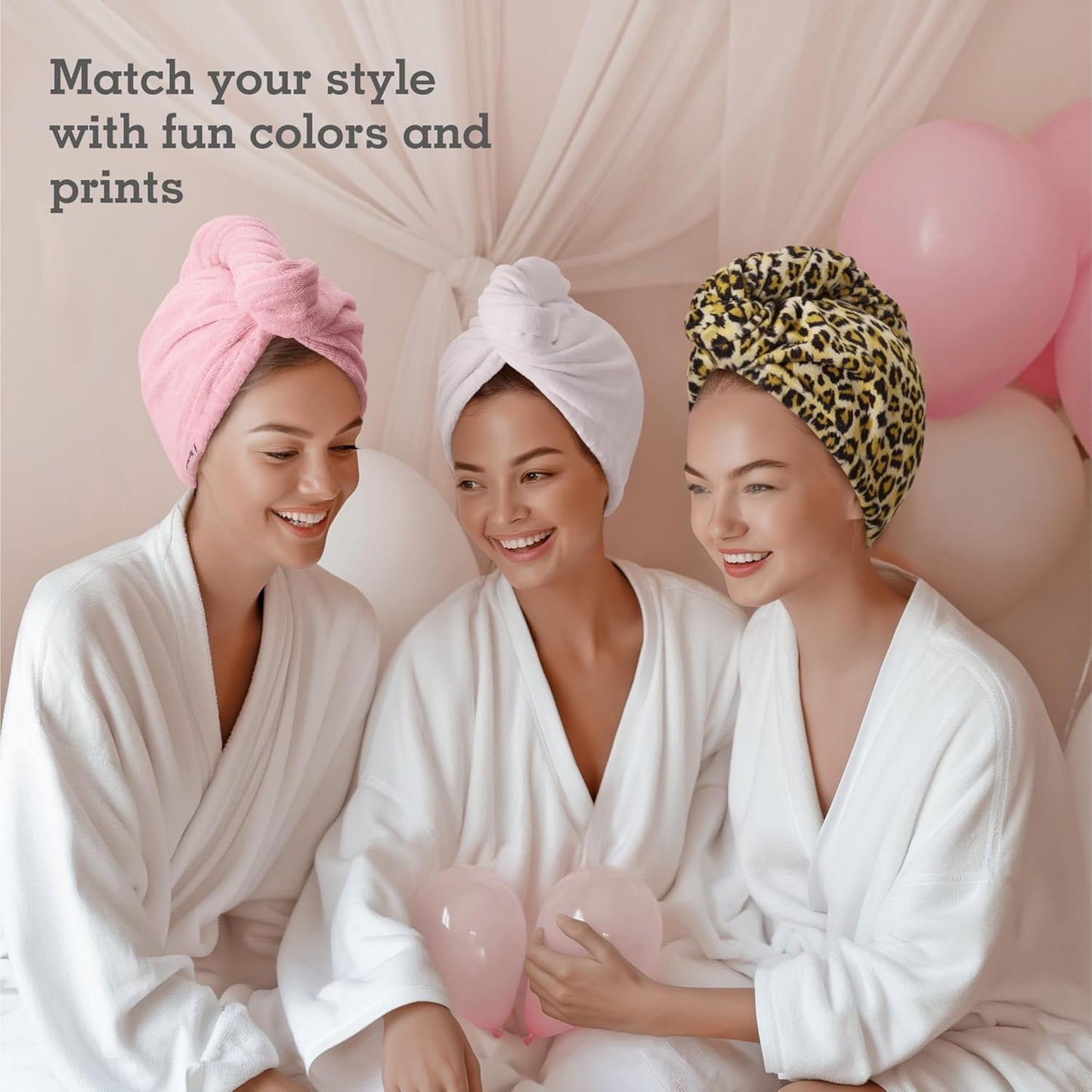 Microfiber Hair Towel Wrap - Quick Dry Anti-Frizz Plopping Turban | Machine Washable - Pink