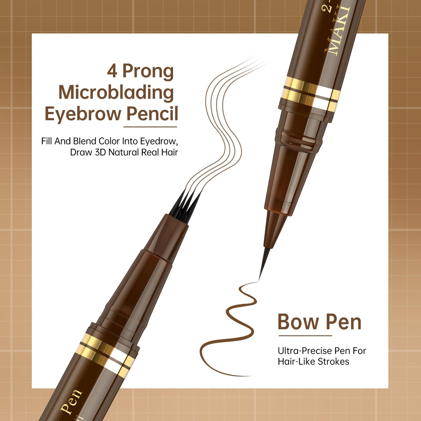 MAKI YIKA Microblading Eyebrow Pencil, Waterproof Eyebrow Pen with 4 Tip Brow Pen and Precise Brow Pencil to Create Natural Hair-Like Brows with Dual-ended Eyebrow Brush (A-Light Brown)