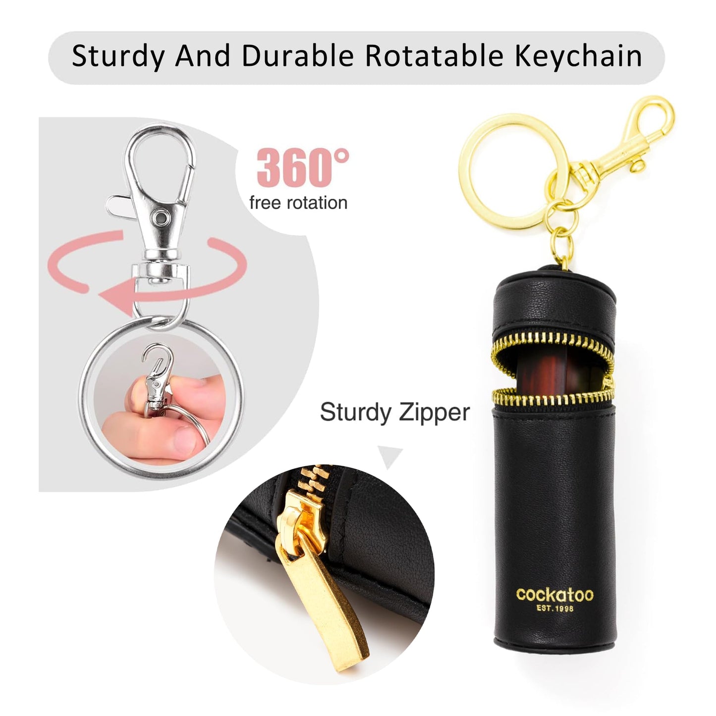 Cockatoo Nappa Leaeher Zipper Lipstick Case with Keychain Chapstick Holder Keyring (LEMON BUTTER)