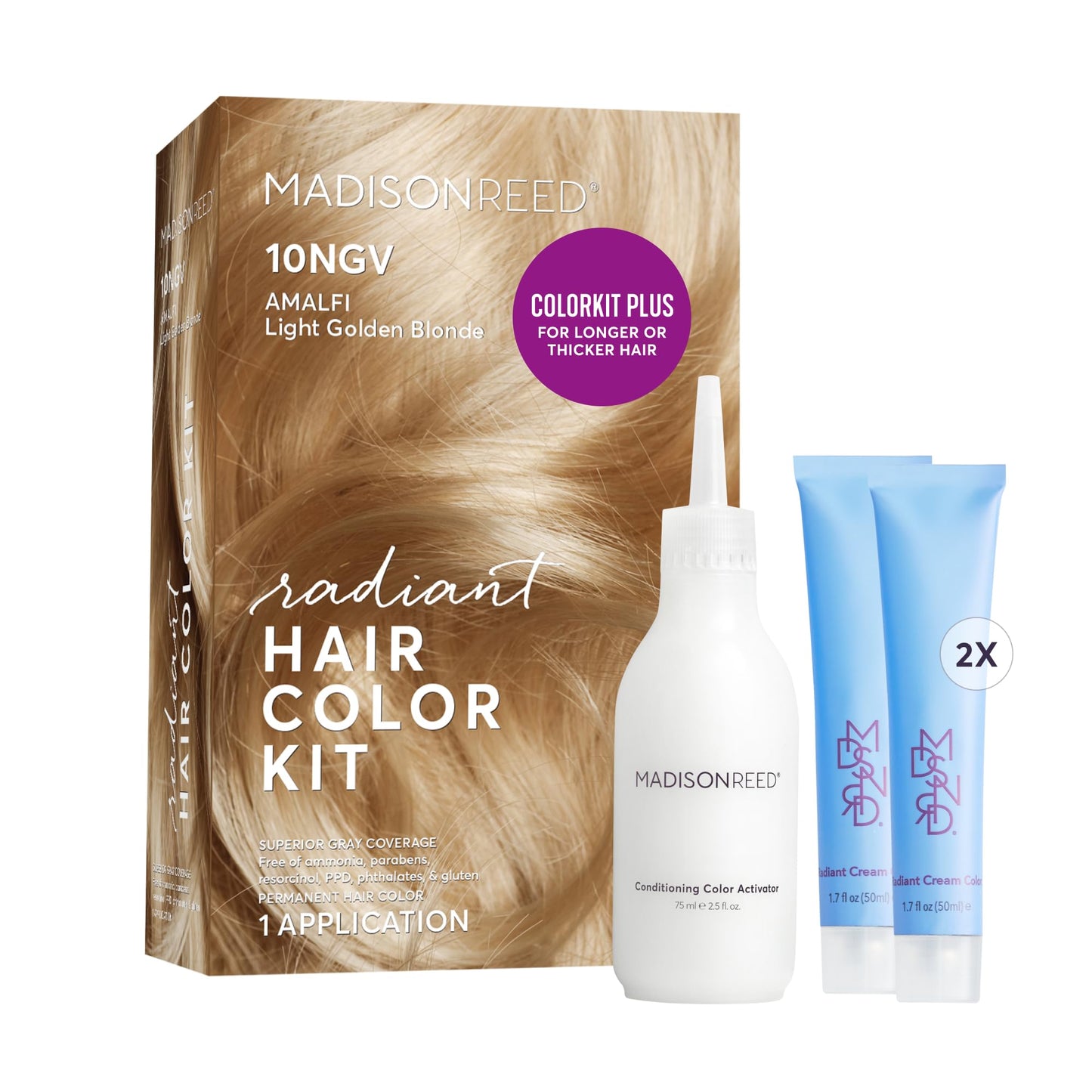 Madison Reed Radiant Hair Color Kit Plus for Long & Thick Hair – Ammonia-Free Permanent Hair Dye with Keratin, Argan Oil & Ginseng Root – 100% Gray Coverage, Salon-Quality Color at Home