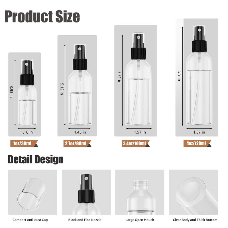 EPHECH 50PCS Small Spray Bottle, 4oz/120ml Travel Spray Bottle Clear Fine Mist Spray Bottles Plastic Empty Refillable Spray Bottles for Skin Care, Hair Care, Plant Care & Home Cleaning
